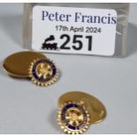 Pair of 9ct gold and enamel oval cufflinks marked 'Rotary International'. 6.9g approx. (B.P. 21% +