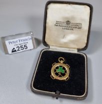 9ct gold and enamel cased pendant/fob marked 'Irish Amateur Swimming Association'. 8.6g approx. (B.