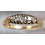 18ct gold five stone diamond ring. 1.6g approx. Size M1/2. (B.P. 21% + VAT)