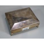 George V silver sarcophagus shaped presentation cigar box with facsimile signatures, by Harman