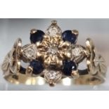 9ct gold diamond and sapphire multi-cluster ring. 3g approx. Size L1/2. (B.P. 21% + VAT)