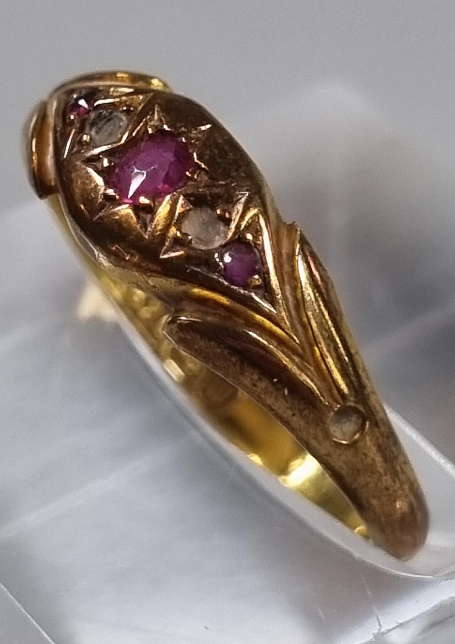 Edwardian 15ct gold ruby and diamond ring. 1.8g approx. (B.P. 21% + VAT) - Image 2 of 5