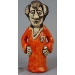 Unusual Grogg type pottery half figurine of a Rugby Union Prop Forward, number 3 to reverse of