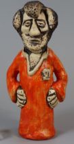 Unusual Grogg type pottery half figurine of a Rugby Union Prop Forward, number 3 to reverse of
