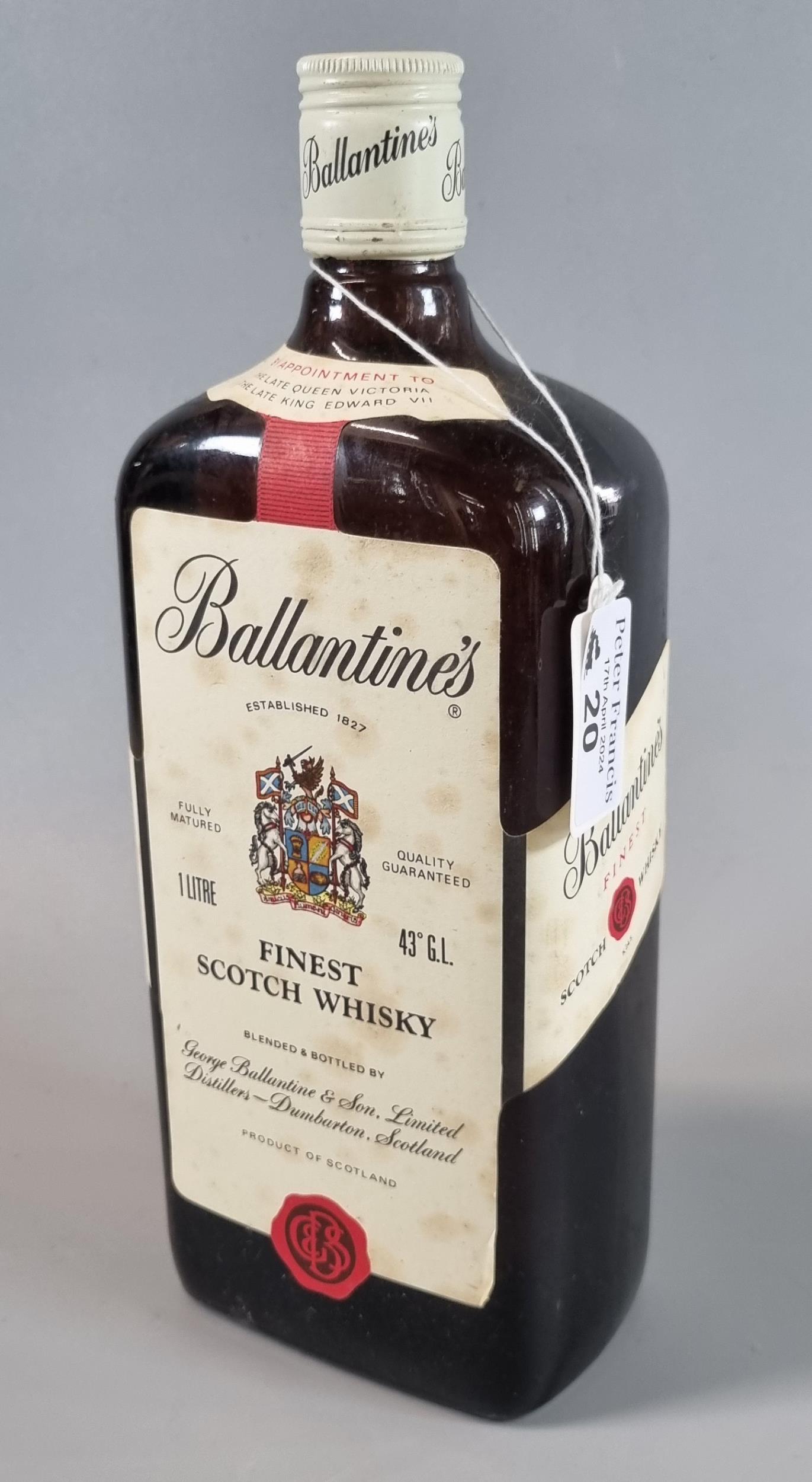 Bottle of vintage Ballantine's finest Scotch Whisky. 1 litre. (B.P. 21% + VAT)
