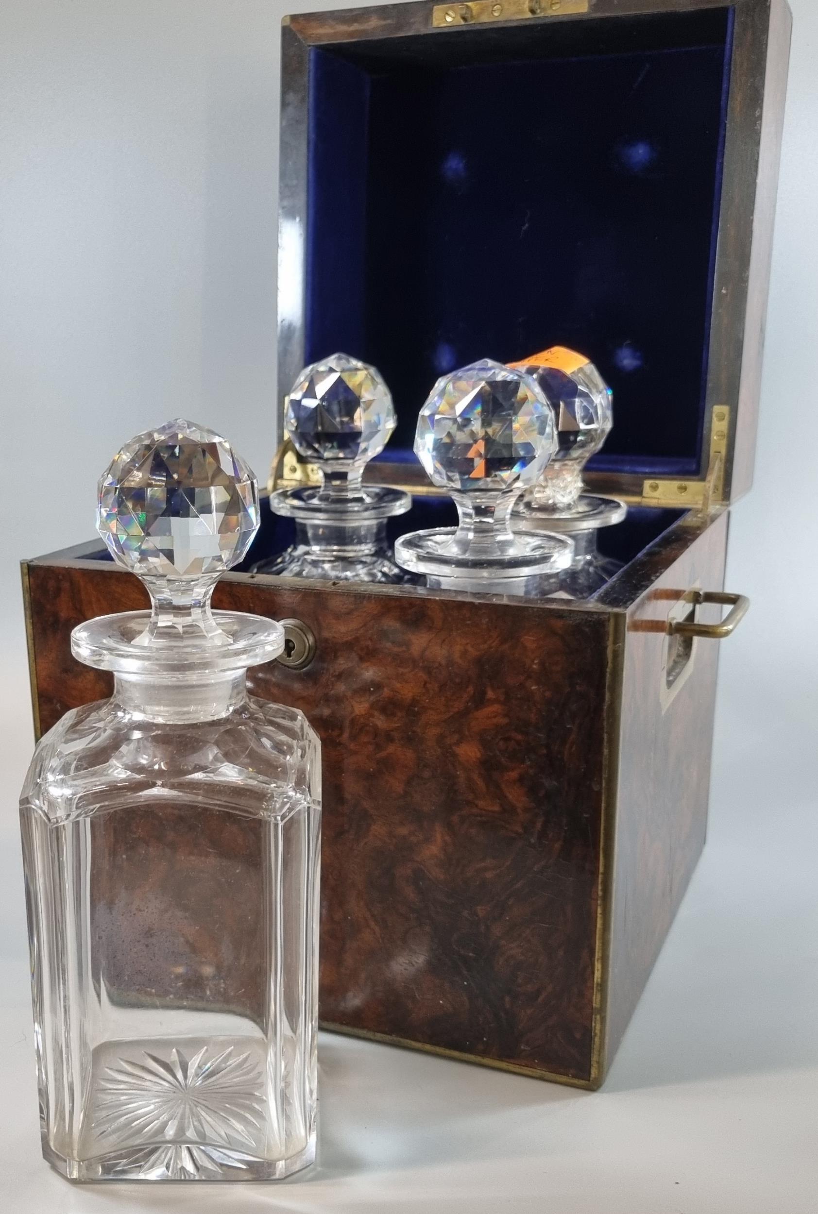 19th century Burr Maple decanter box, of square form with brass inlay and brass recessed handles, - Image 2 of 12