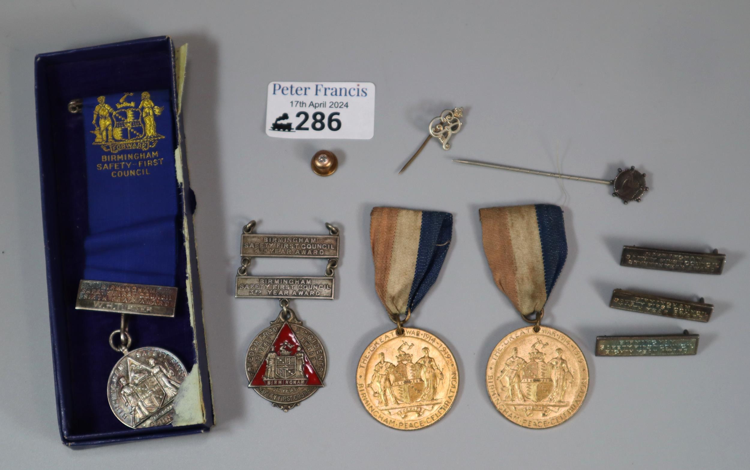 Collection of Birmingham Safety First silver and other medals with bars for various years together