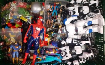 Two crates of toy figurines to include: Superman, Aliens, Marvel, Horror, Dinosaurs, Toy Story,
