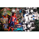 Two crates of toy figurines to include: Superman, Aliens, Marvel, Horror, Dinosaurs, Toy Story,