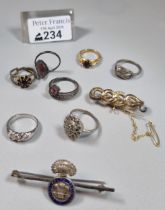 Collection of silver and other dress rings together with a silver and enamel Royal Welch Fusiliers