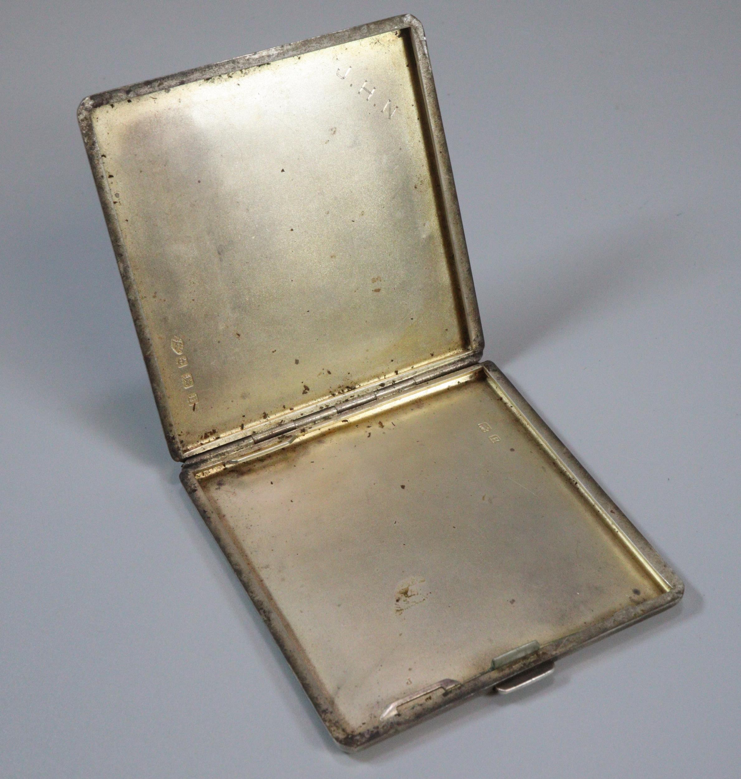 George V silver engine-turned cigarette case, probably by Atkin Bros. Birmingham 1932. 3.8 troy - Image 2 of 4