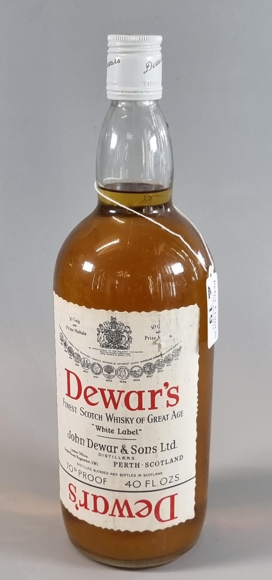 Bottle of vintage Dewar's Finest Scotch Whisky of Great Age, 'White Label'. 70% proof, 40 fl.