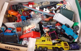 Box of vintage play worn toys, mainly diecast and other model vehicles. (B.P. 21% + VAT)