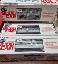 Three Lionel O and O27 gauge limited edition Illuminated Budd cars to include: Commuter Train, two
