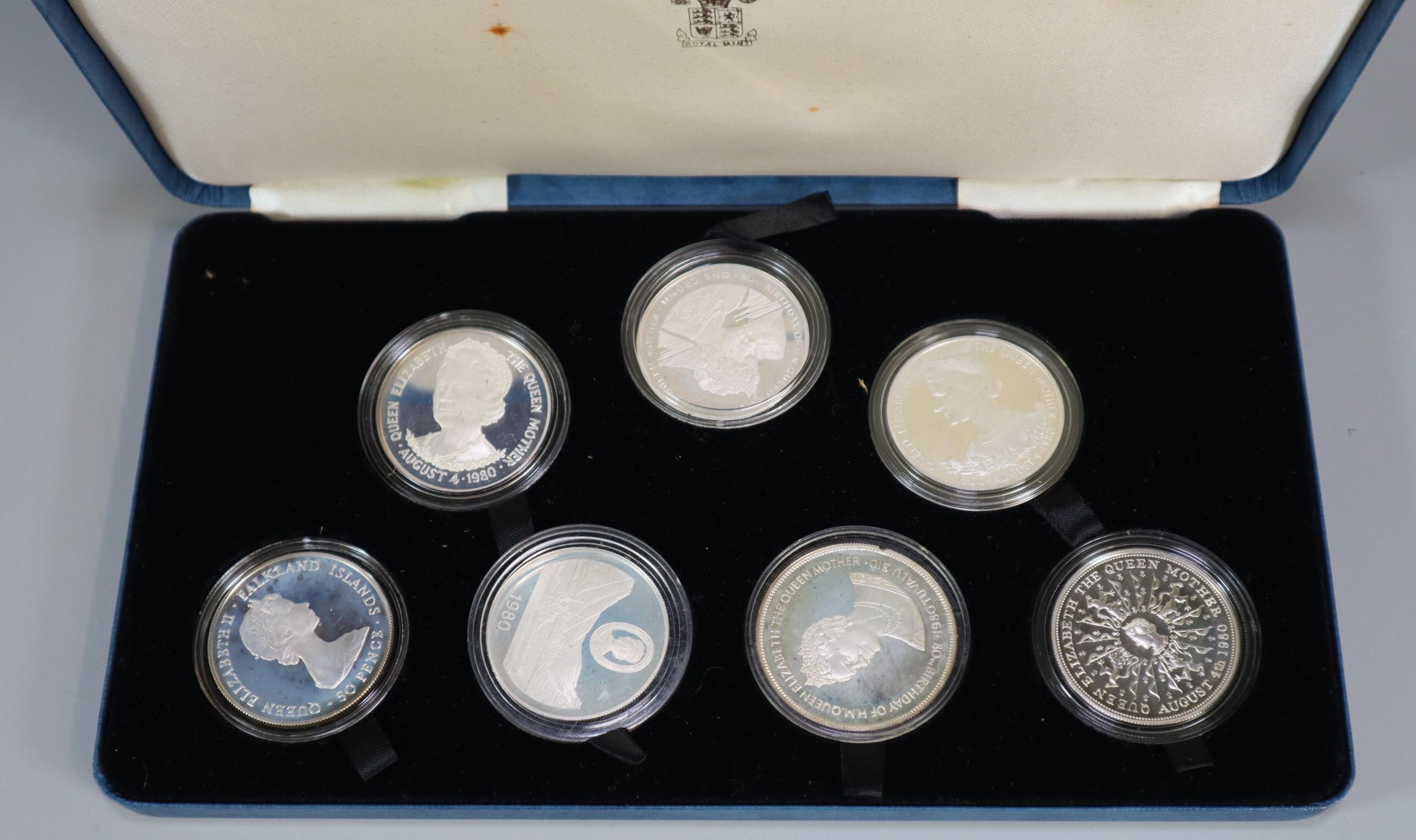 The Royal Mint silver Her Majesty Queen Elizabeth The Queen Mother 1988 coin collection, in original