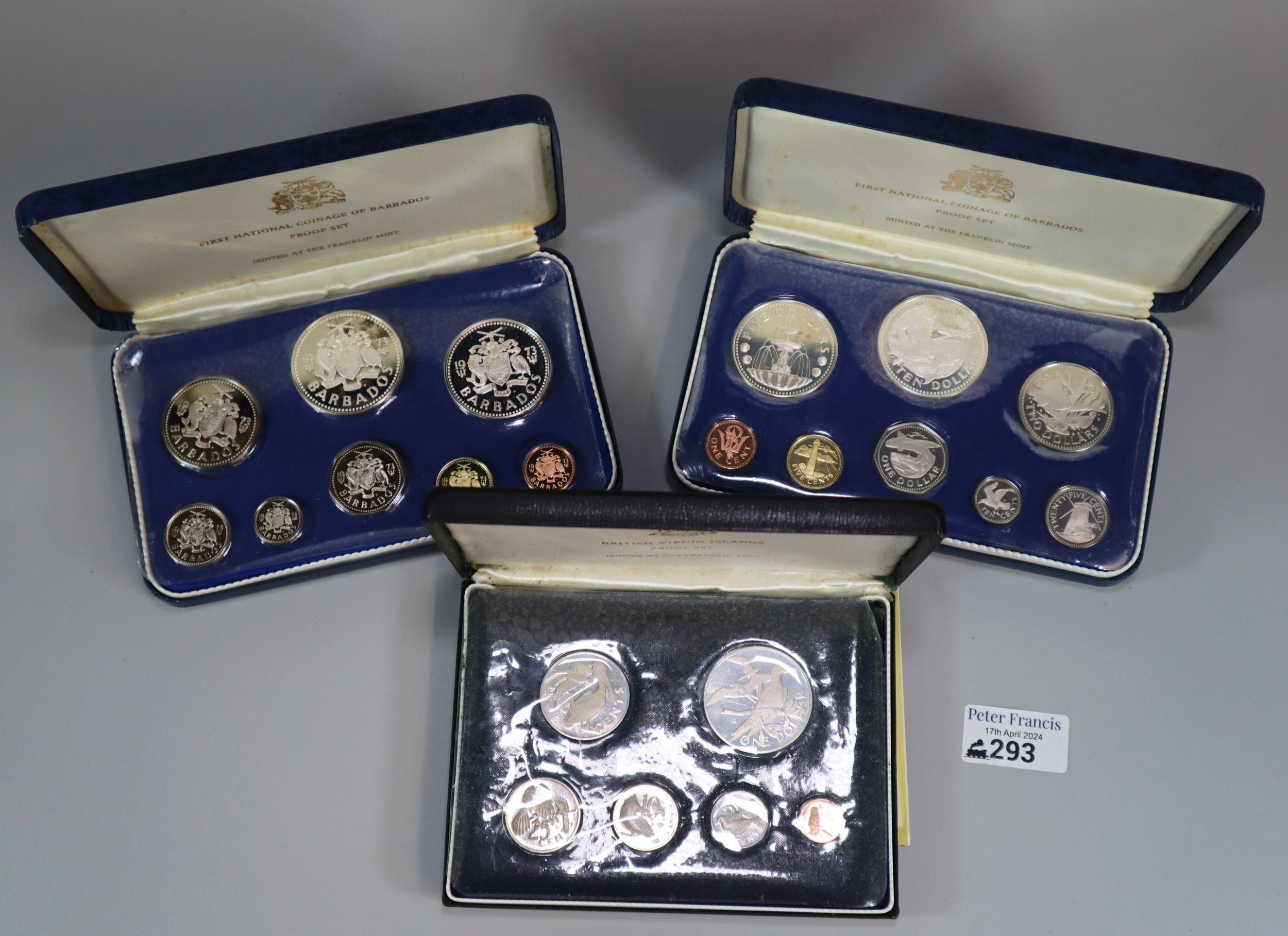 Minted at The Franklin Mint, three cased coin proof sets to include: First National coinage of