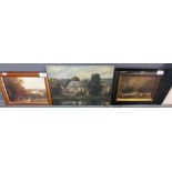 Group of assorted furnishing pictures to include: estuary scene in oils, animal and bird studies,