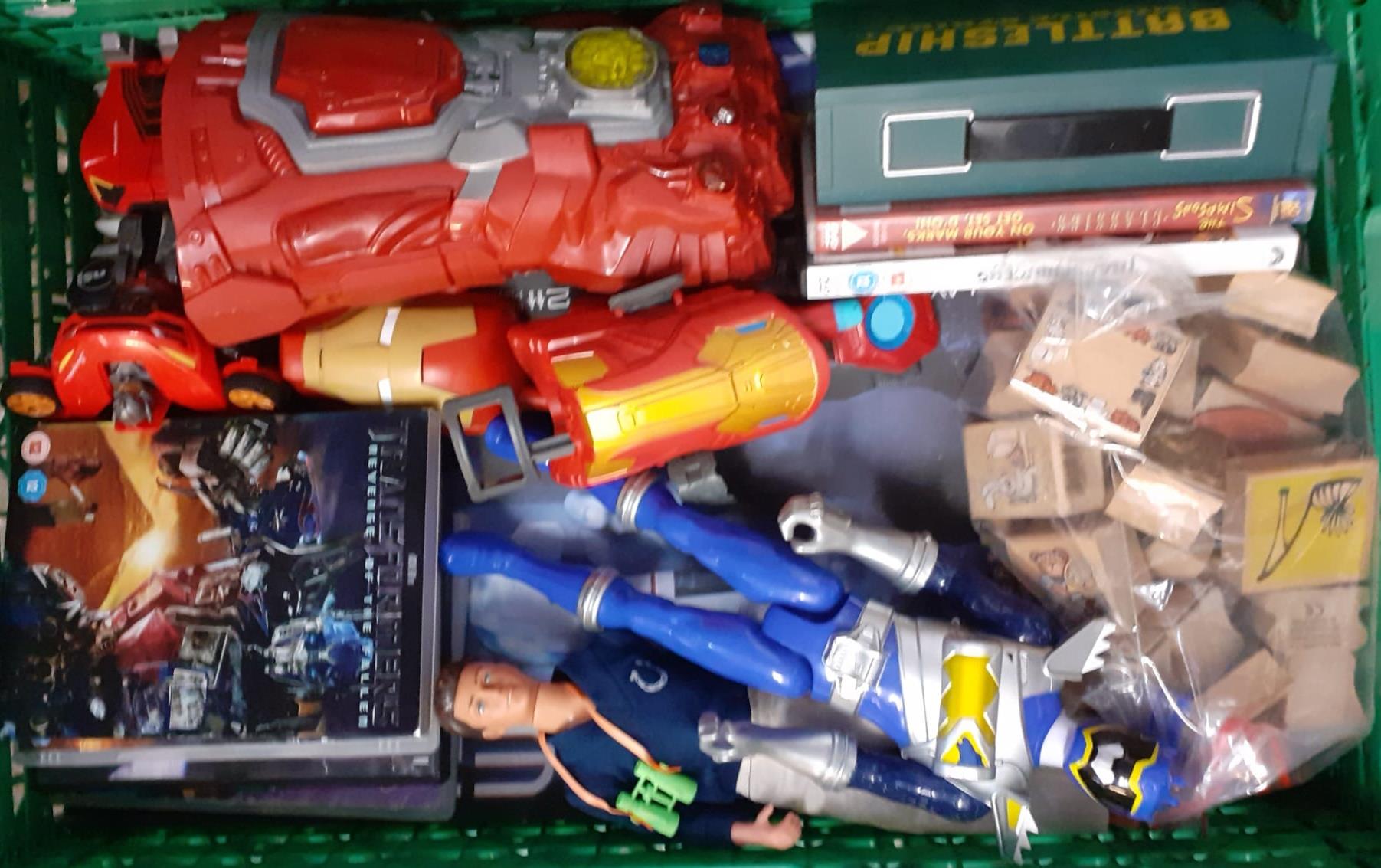 Two crates and one plastic box of toys to include: wrestling figures, Transformers, zoo animals, - Image 2 of 3