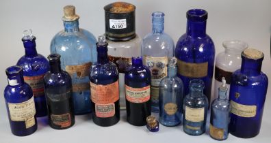 Collection of 19th century apothecary/chemist jars, some with stoppers to include: cobalt blue