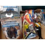 Box comprising Star Trek figurines, some in original packaging to include: Kor, Chekov, Archer