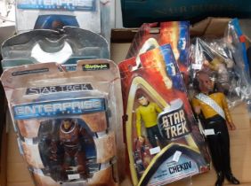 Box comprising Star Trek figurines, some in original packaging to include: Kor, Chekov, Archer