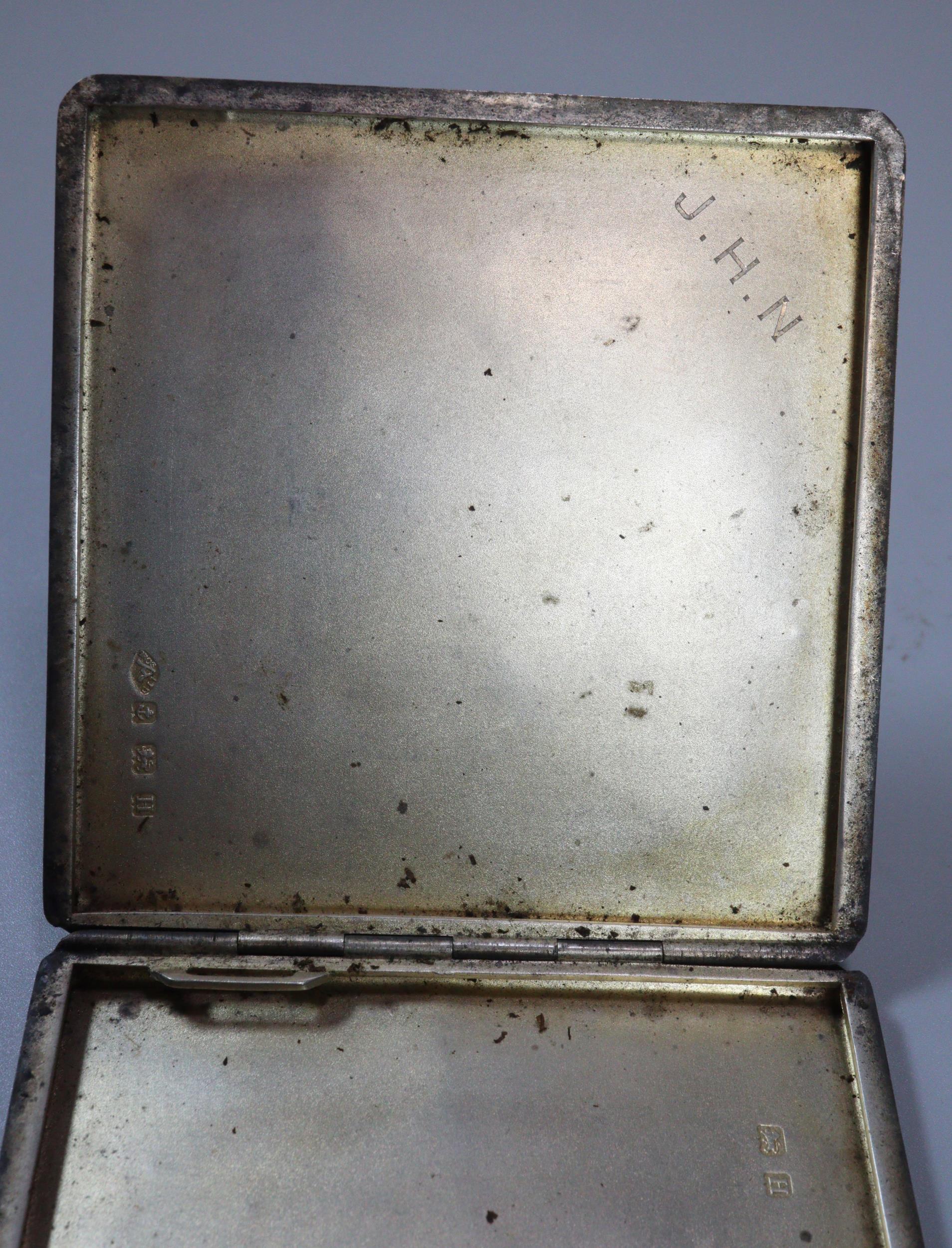 George V silver engine-turned cigarette case, probably by Atkin Bros. Birmingham 1932. 3.8 troy - Image 3 of 4