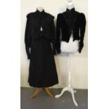 Small collection of ladies Victorian clothing to include: black velvet bodice with striped woollen