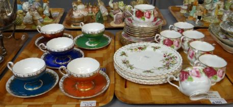 Two trays of china to include; Royal Albert 'Old English Rose' design teacups and saucers and