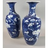 Pair of Chinese export porcelain blue and white baluster vases depicting flower and prunus