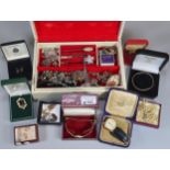 Jewellery box of assorted mainly costume jewellery and silver chains, together with other