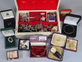 Jewellery box of assorted mainly costume jewellery and silver chains, together with other