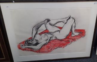 Dorothy Brook (British contemporary), reclining female nude, signed. Charcoal and pastels. 61x83cm