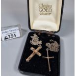 Clogau rose gold and silver organic design crucifix pendant together with a silver crucifix