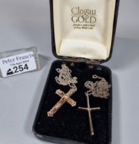 Clogau rose gold and silver organic design crucifix pendant together with a silver crucifix