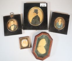 Collection of assorted portrait miniatures and silhouettes to include: pair early 19th century