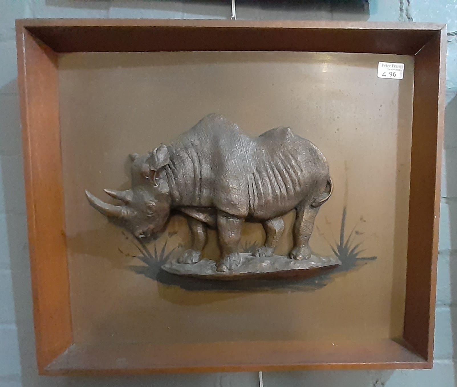 Pair of composition relief studies of African animals, to include: Rhinoceros and Water Buffalo.