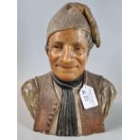 Vintage pottery continental bust of an old man in his night cap, marked to the back 'Wien'. (Vienna)