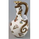 Late 19th century Royal Worcester porcelain dragon Japonesque ewer. 29cm high approx. Puce printed
