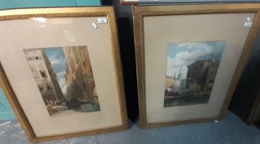 Venetian School, canal scenes, a pair. Coloured prints. 39x28cm approx. Framed and glazed. (2) (B.P.