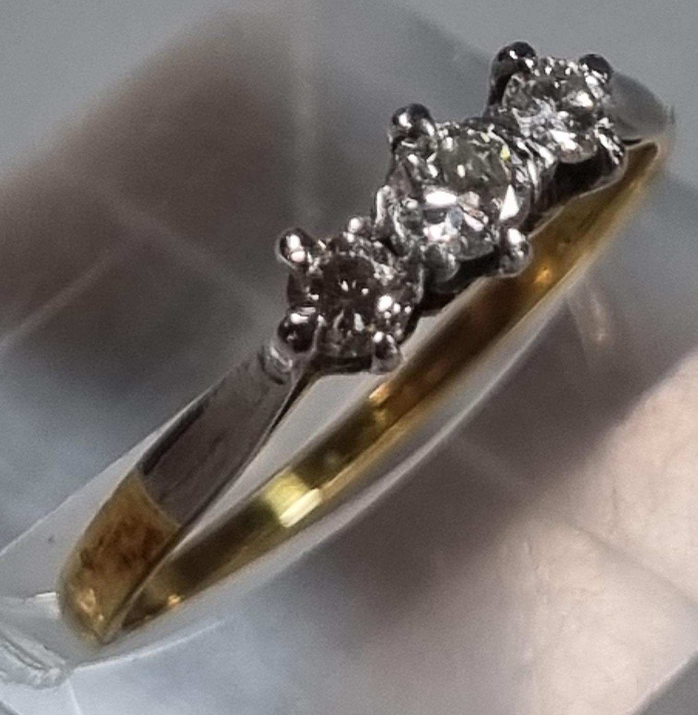 18ct gold diamond three stone ring. 1.7g approx. Size N1/2. (B.P. 21% + VAT) - Image 3 of 5