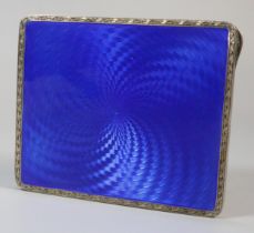 Silver 925 blue guilloche enamel and engine turned cigarette case. 3.75 troy oz. approx. (B.P. 21% +