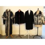 Four vintage ladies fur jackets and coats to include: a black ranch mink fur jacket with fox fur