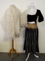 Late 19th/early 20th Century Welsh costume comprising a striped black and cream woollen skirt and