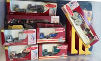 Plastic box of Lledo trackside diecast vehicles, all in original boxes and some trackside Corgi