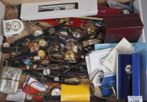 Box of assorted gents and ladies wristwatches, watch faces, watch parts, Aynsley Pembroke