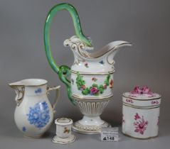 Collection of Herend Hungary porcelain items to include: ewer style jug with double snake handle,