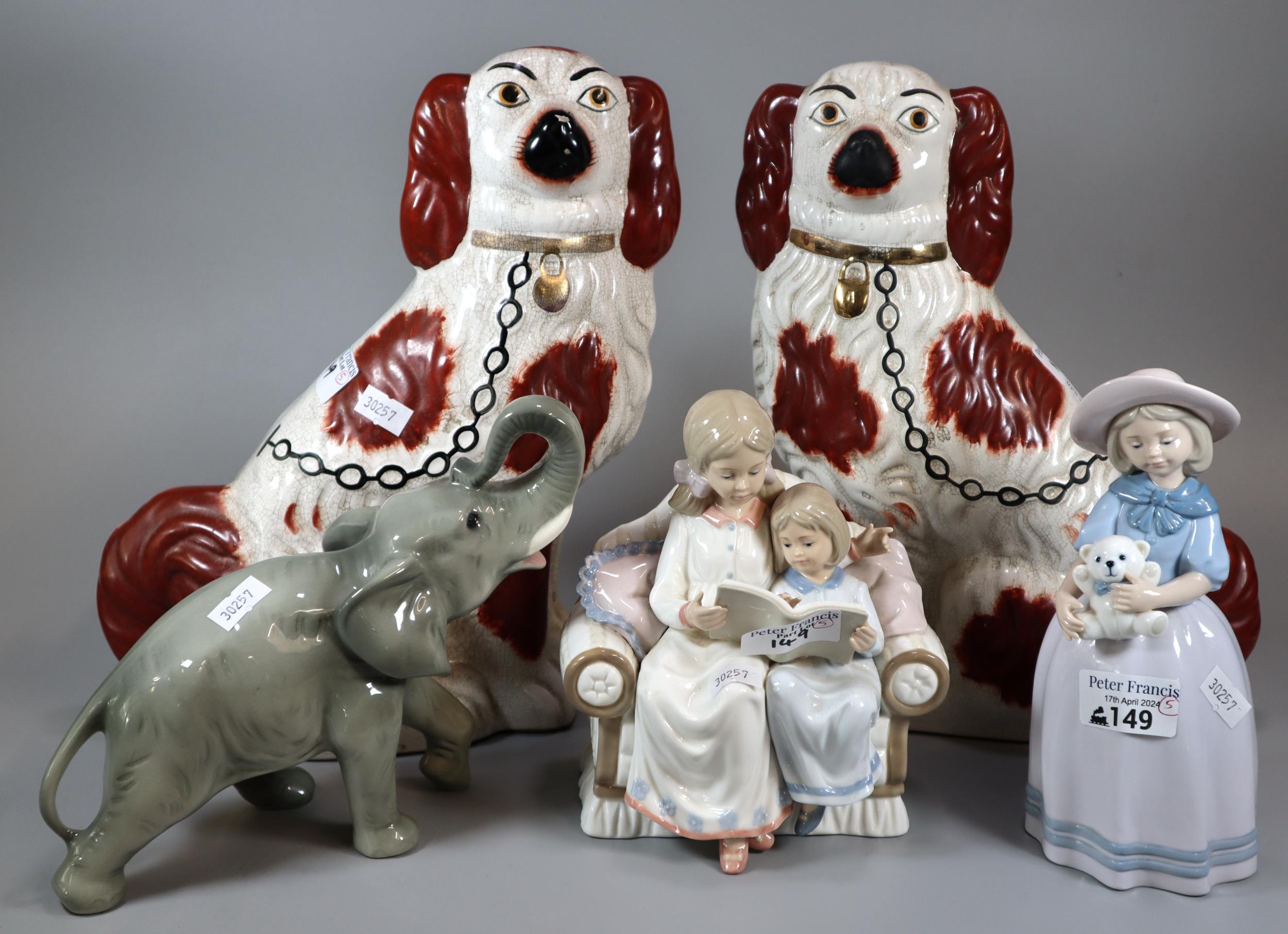 Collection of ceramics to include: pair of Staffordshire style seated Spaniels, two The Leonardo