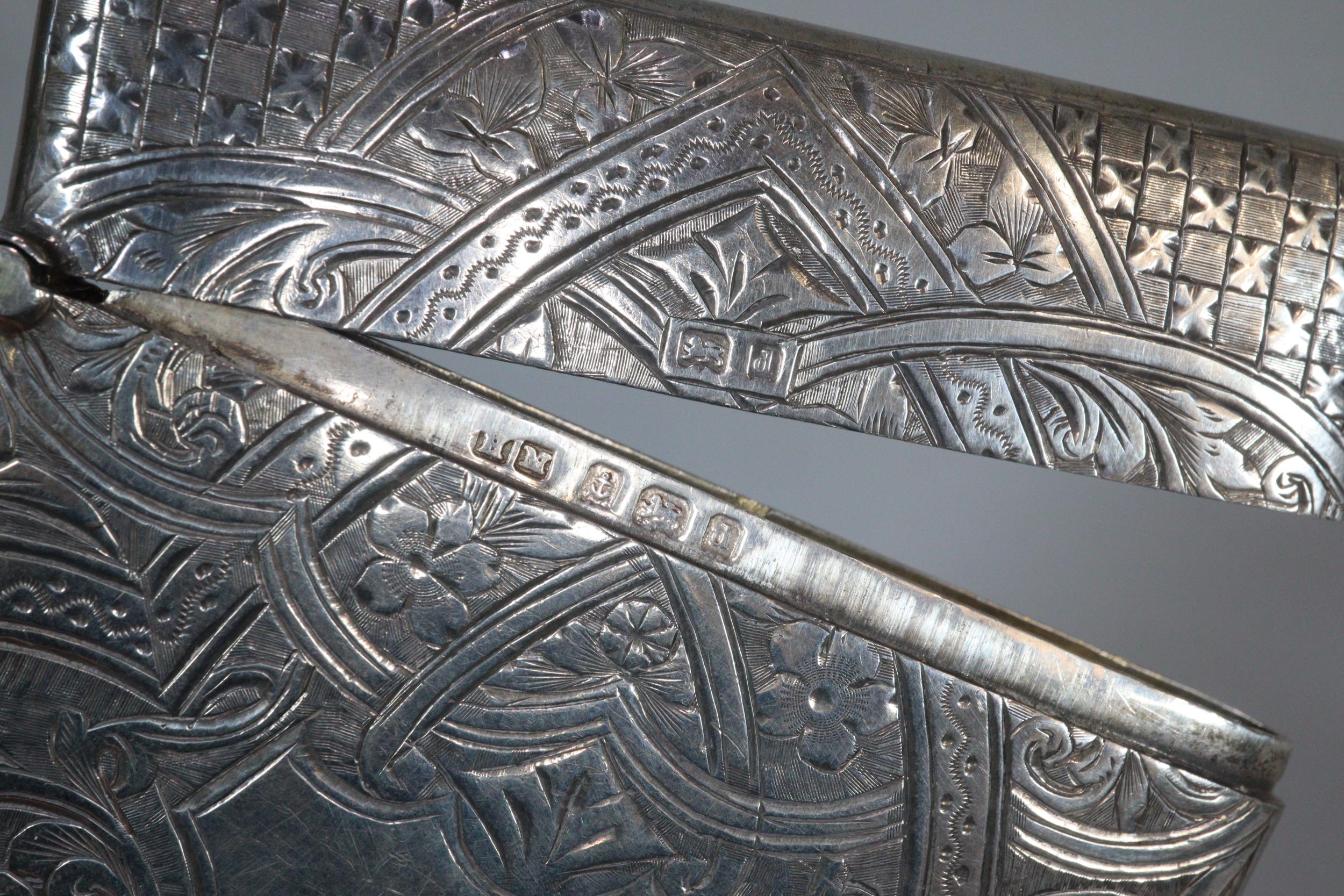 Edward VII silver calling card case engraved and decorated with ornate floral and foliate design, - Image 3 of 3