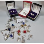 Collection of assorted earrings, pearls, clear and coloured stones etc. (B.P. 21% + VAT)