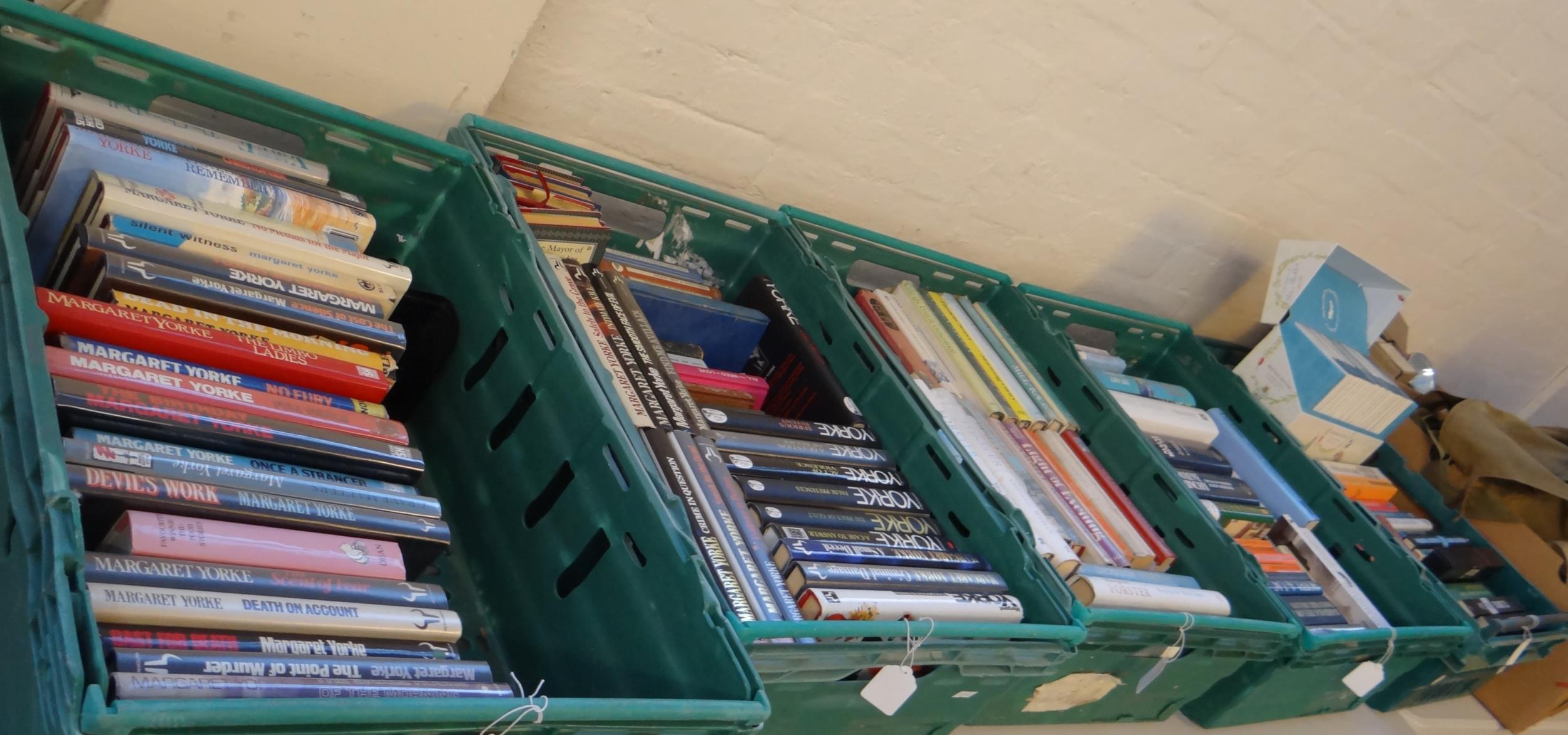 Five boxes of books to include; many Yorke, Margaret and other first editions; 'Cost of Silence'